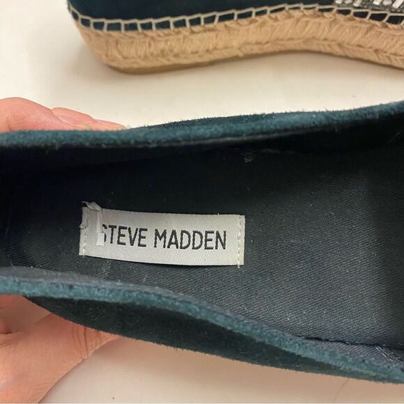 STEVE MADDEN Proud Black Silver Embellished Leather Platform Espadrilles shoe 10 - Picture 5 of 12